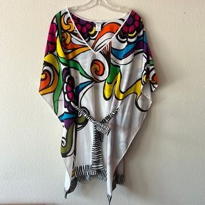 Trina Turk Aquarius Cotton Silk Caftan Swimsuit Cover Up Tunic Dress